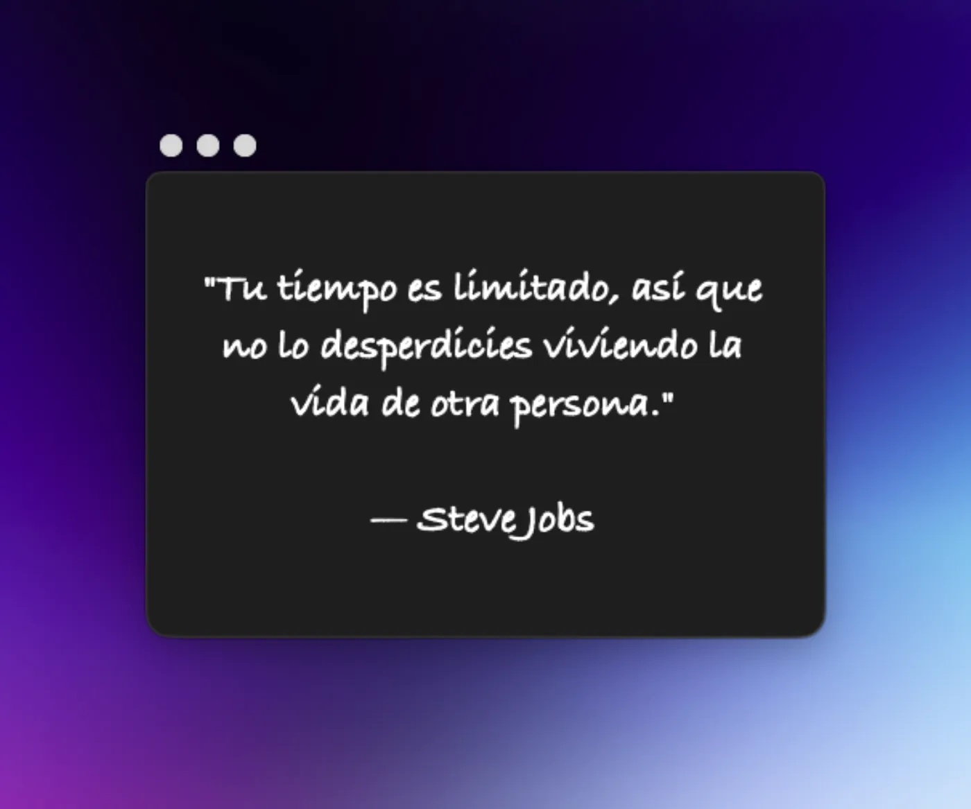 CoachMe — tarjeta motivacional de Steve Jobs flotando en el escritorio