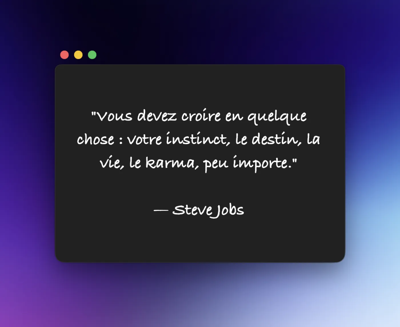 CoachMe — carte motivante Steve Jobs flottant sur le bureau