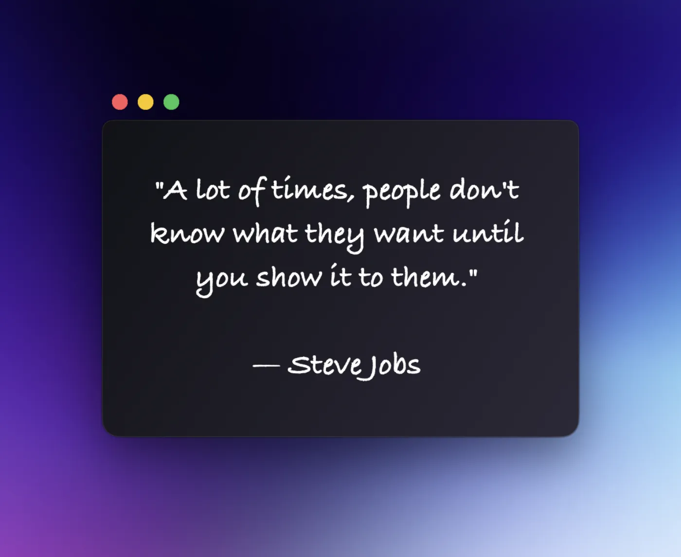 CoachMe — Steve Jobs motivational card floating on desktop