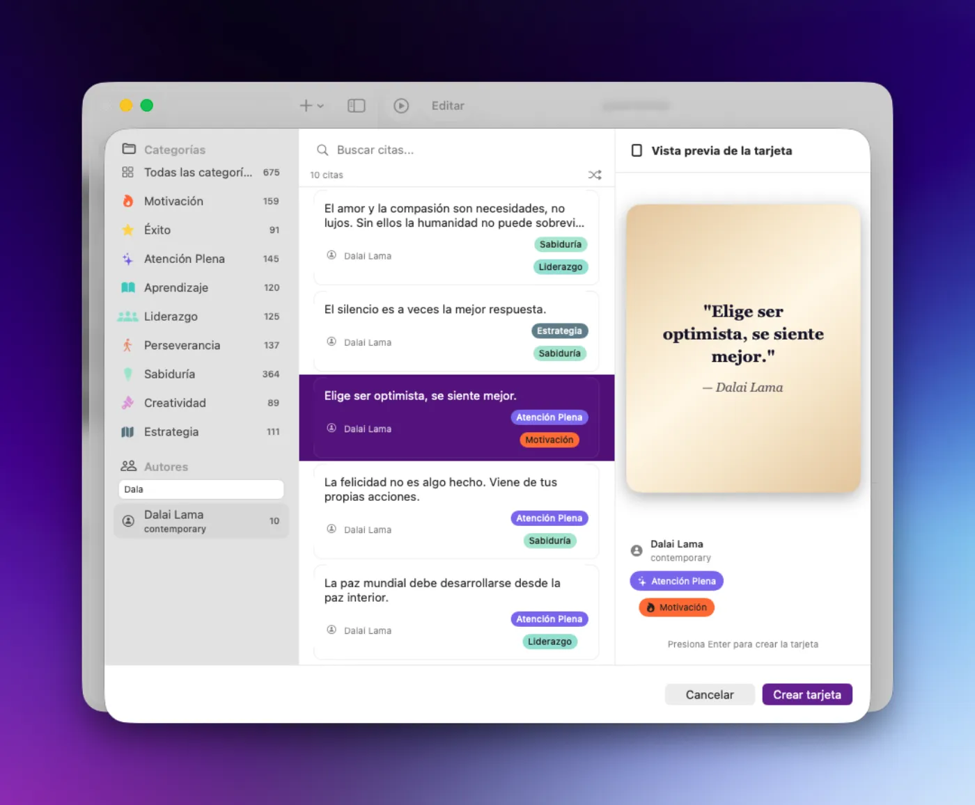 Biblioteca de citas de CoachMe con +700 citas seleccionadas