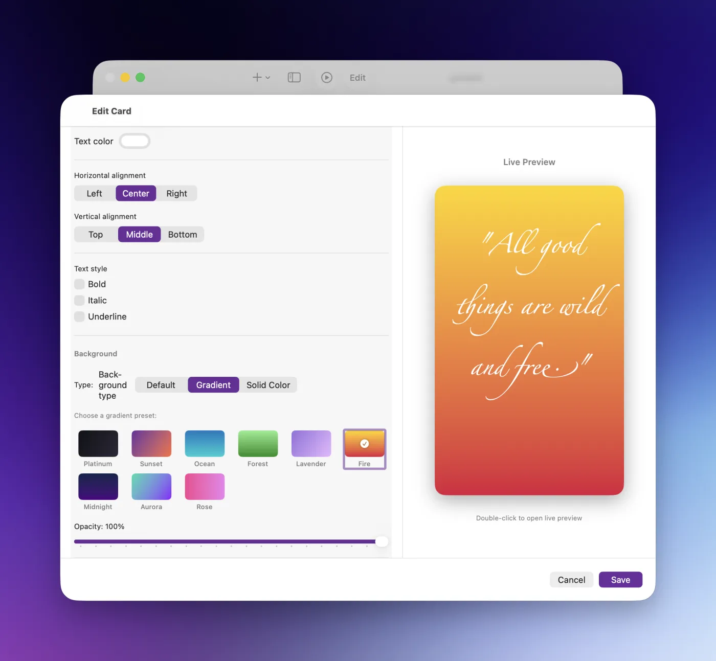 CoachMe gradient color picker for card customization