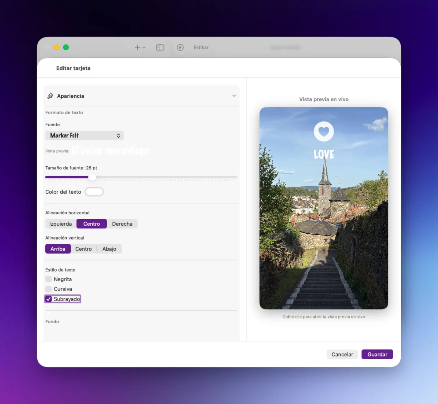 Opciones de personalización de tarjetas en CoachMe