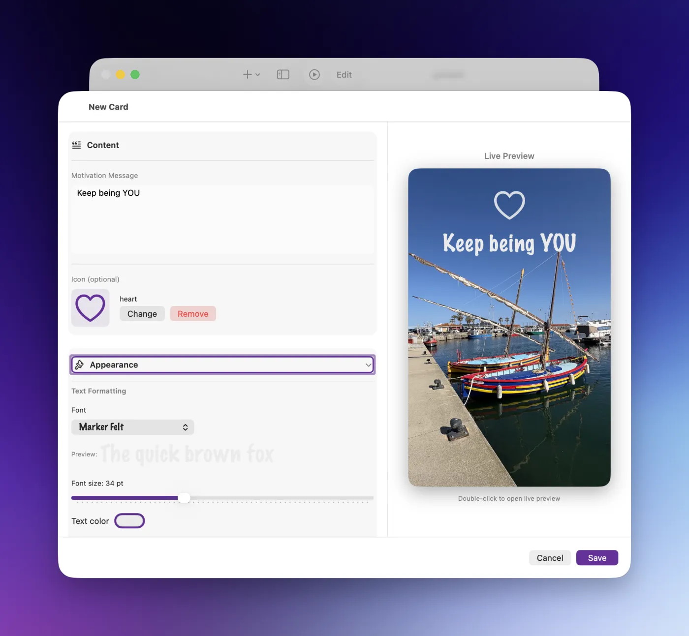 CoachMe card customization options