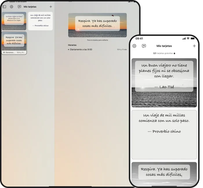 Las mismas tarjetas de CoachMe en iPad y iPhone, sincronizadas con iCloud