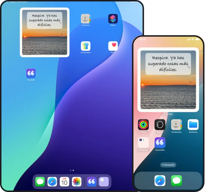 Widgets de CoachMe en la pantalla de inicio del iPad y del iPhone